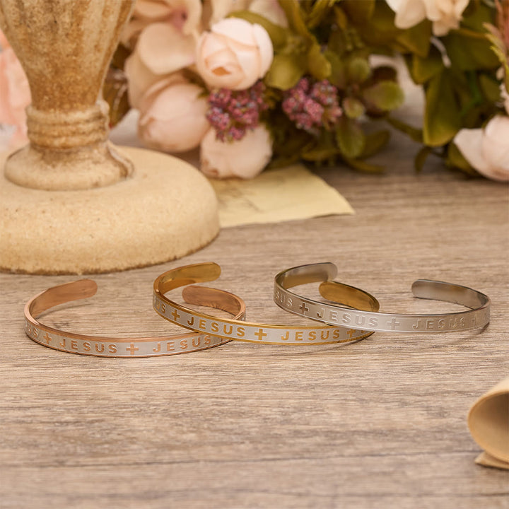 Christianartworkshop Engraved JESUS Cuff Bracelet in Gold, Silver, Rose Gold: A Reminder of Divine Grace - image 2