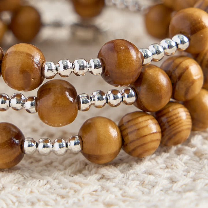 Christianartworkshop Natural Olive Wood Memory Wire Rosary Bracelet with Ichthys & Crucifix - image 7