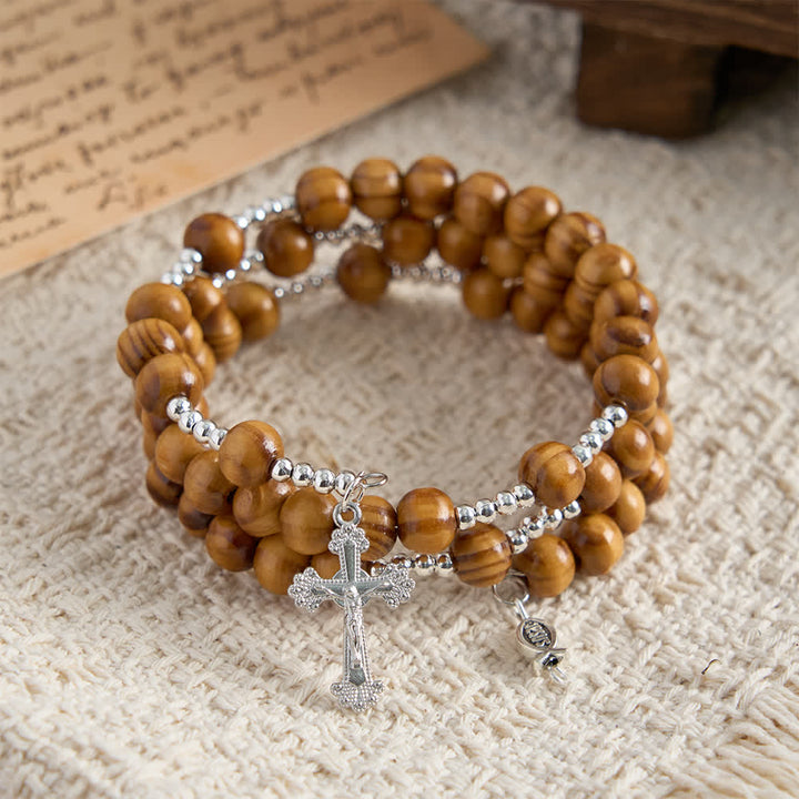 FREE Today: Natural Olive Wood Memory Wire Rosary Bracelet with Ichthys & Crucifix - image 6