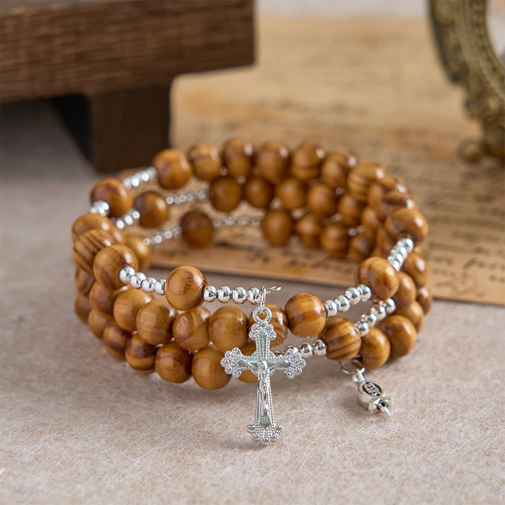 FREE Today: Natural Olive Wood Memory Wire Rosary Bracelet with Ichthys & Crucifix - image 3