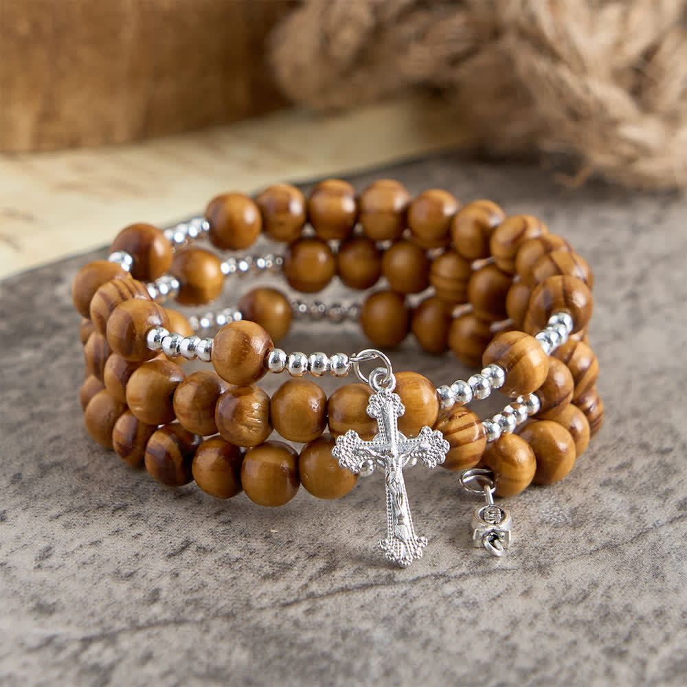 FREE Today: Natural Olive Wood Memory Wire Rosary Bracelet with Ichthys & Crucifix - image 5
