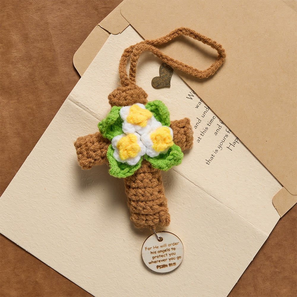 Christianartworkshop Crocheted Cross Car Charm with Inspirational Bible Verse Discs: A Reminder of Divine Grace - image 12