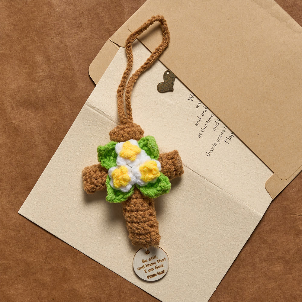 Christianartworkshop Crocheted Cross Car Charm with Inspirational Bible Verse Discs: A Reminder of Divine Grace - image 5