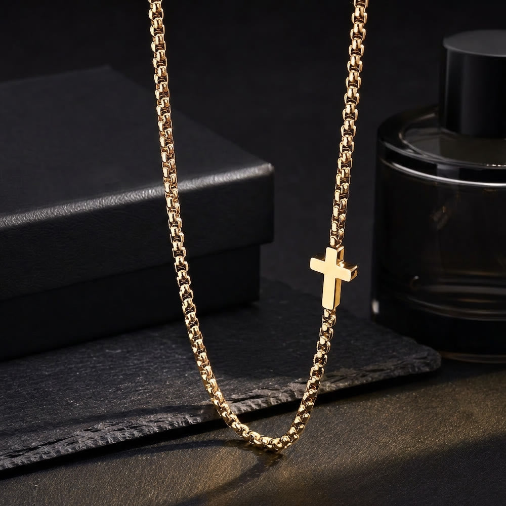 FREE Today: Sleek Stainless Steel Cross Necklace with Sideways Pendant: A Reminder of Divine Grace - Golden - image 3