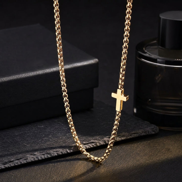 FREE Today: Sleek Stainless Steel Cross Necklace with Sideways Pendant: A Reminder of Divine Grace - Golden - image 3