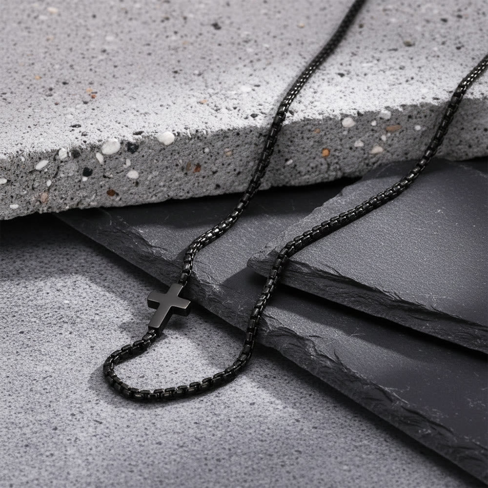 FREE Today: Sleek Stainless Steel Cross Necklace with Sideways Pendant: A Reminder of Divine Grace - Black - image 7