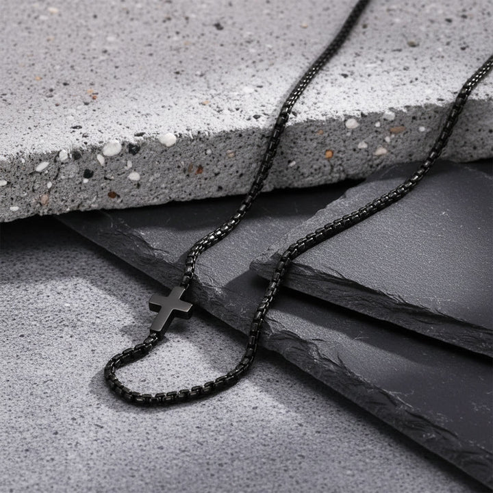 FREE Today: Sleek Stainless Steel Cross Necklace with Sideways Pendant: A Reminder of Divine Grace - Black - image 7