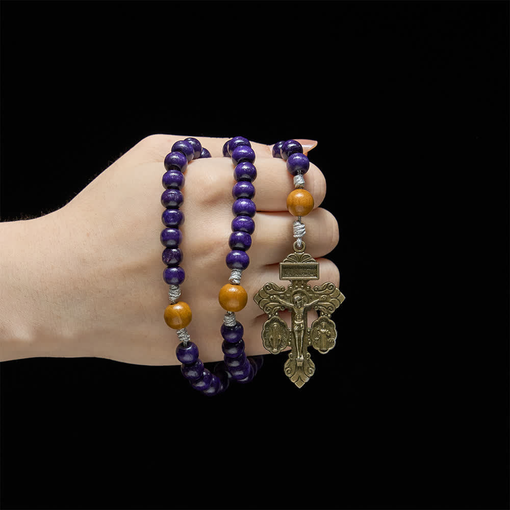Christianartworkshop Deep Purple Maple Wood & Peachwood Rosary with Miraculous Medal for Peaceful Guard - image 1