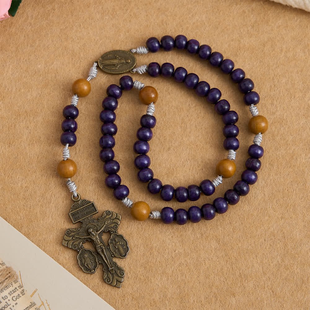 Christianartworkshop Deep Purple Maple Wood & Peachwood Rosary with Miraculous Medal for Peaceful Guard - image 4