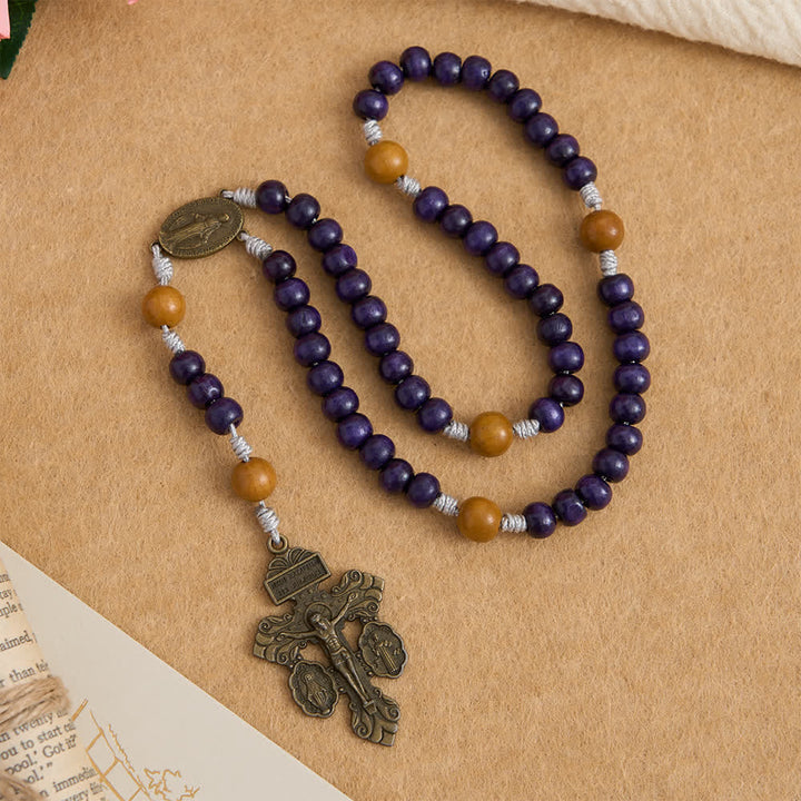 Christianartworkshop Deep Purple Maple Wood & Peachwood Rosary with Miraculous Medal for Peaceful Guard - image 3