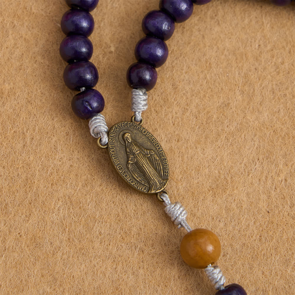 Christianartworkshop Deep Purple Maple Wood & Peachwood Rosary with Miraculous Medal for Peaceful Guard - image 6