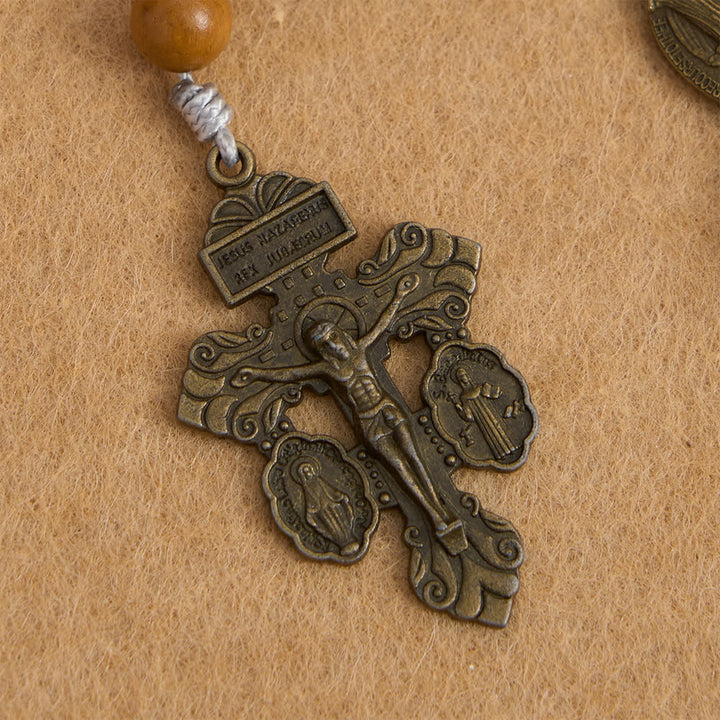 Christianartworkshop Deep Purple Maple Wood & Peachwood Rosary with Miraculous Medal for Peaceful Guard - image 7