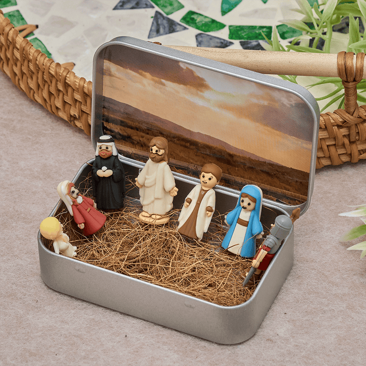 FREE Today: Nativity Scene & Crucifixion Scene Miniature Figurine Set with Portable Tin Box: A Symbol of the Christmas Story - image 1
