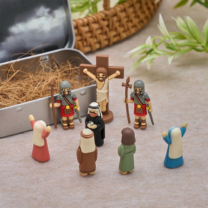 Christianartworkshop Good Friday Crucifixion Scene Mini Figurine Set with Portable Tin Box: A Symbol of Sacrifice - Crucifixion Scene Box - image 0