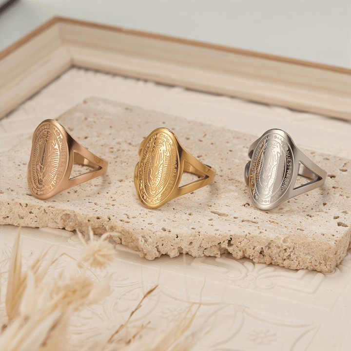 Christianartworkshop Our Lady of Guadalupe Engraved Devotional Ring: Emblem of Marian Grace & Divine Protection - image 1