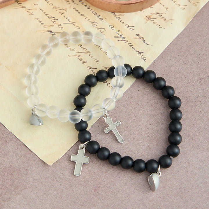 Christianartworkshop Glowing Cross Matching Beaded Bracelets with Magnetic Heart Clasp: A Symbol of United Faith & Shared Love - image 2