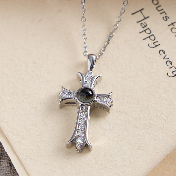 Christianartworkshop Crystal-Encrusted Cross Necklace with Black Center Stone: A Symbol of Divine Light & Timeless Faith - image 6