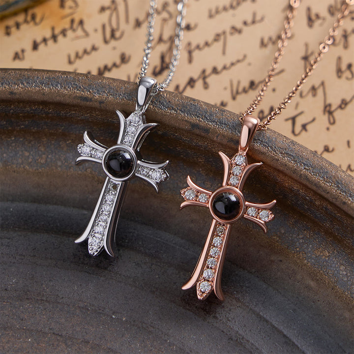 Christianartworkshop Crystal-Encrusted Cross Necklace with Black Center Stone: A Symbol of Divine Light & Timeless Faith - image 0
