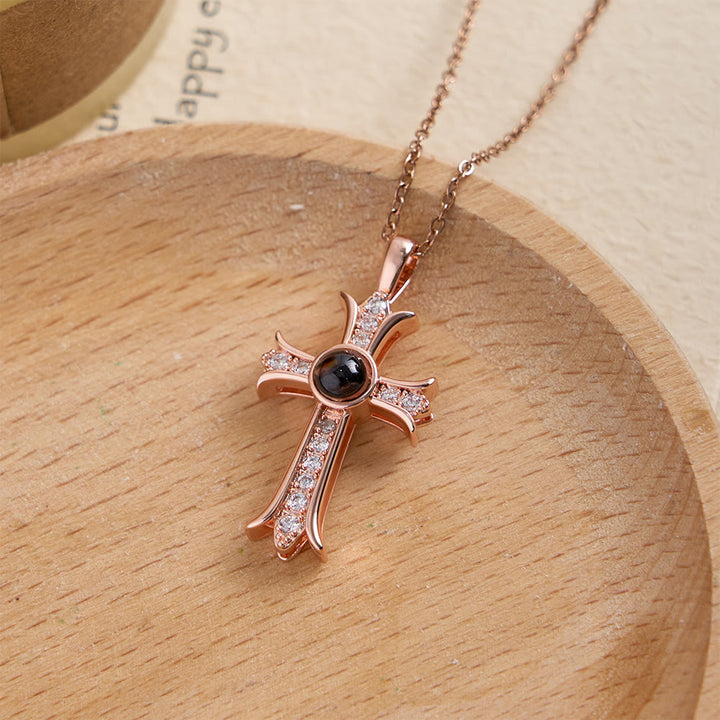 Christianartworkshop Crystal-Encrusted Cross Necklace with Black Center Stone: A Symbol of Divine Light & Timeless Faith - Rose Golden - image 3