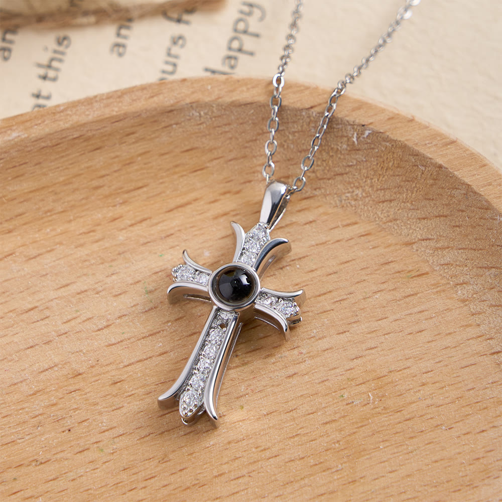 Christianartworkshop Crystal-Encrusted Cross Necklace with Black Center Stone: A Symbol of Divine Light & Timeless Faith - Silver - image 5