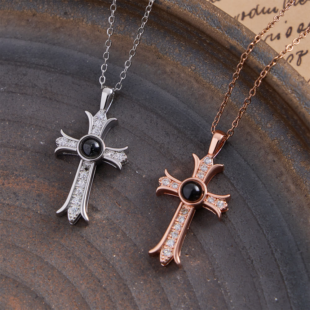 Christianartworkshop Crystal-Encrusted Cross Necklace with Black Center Stone: A Symbol of Divine Light & Timeless Faith - image 2