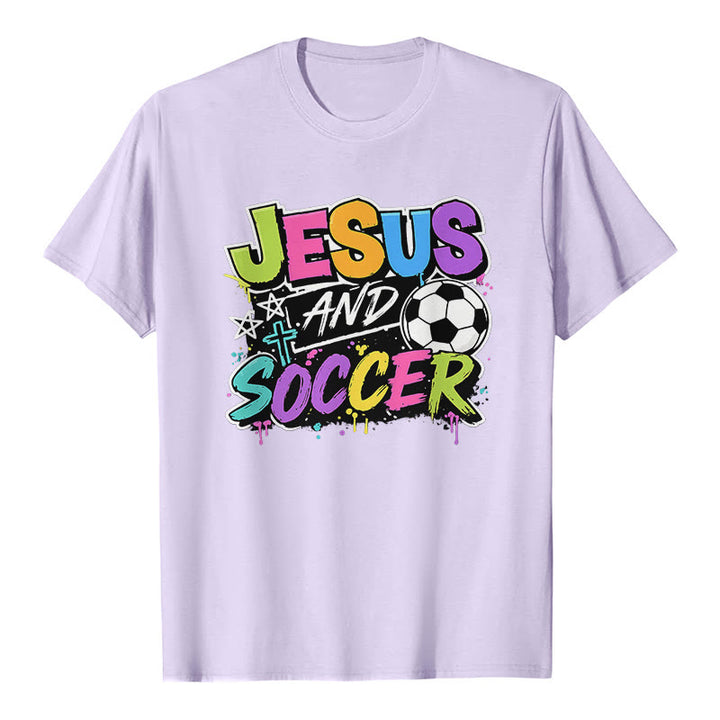 Christianartworkshop Jesus and Soccer Graffiti Style Premium T-Shirt - Purple - 2XL - image 2