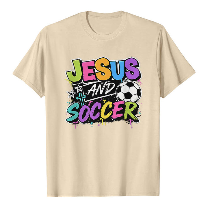 Christianartworkshop Jesus and Soccer Graffiti Style Premium T-Shirt - Beige - 2XL - image 6