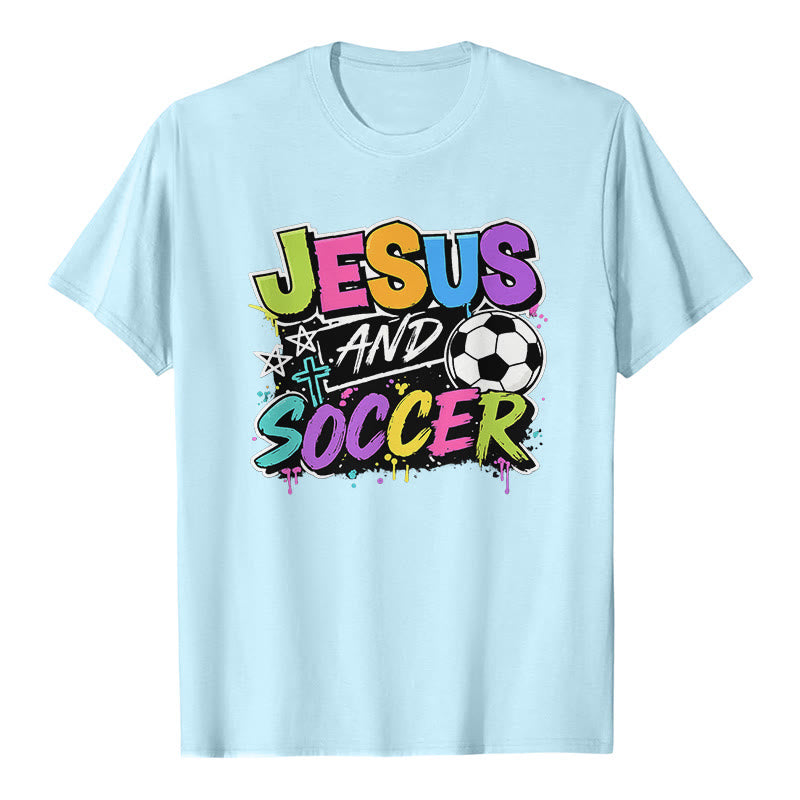Christianartworkshop Jesus and Soccer Graffiti Style Premium T-Shirt - Blue - 2XL - image 5