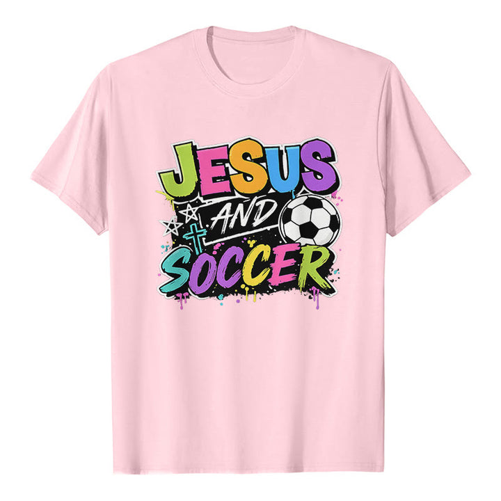 Christianartworkshop Jesus and Soccer Graffiti Style Premium T-Shirt - Pink - 2XL - image 1