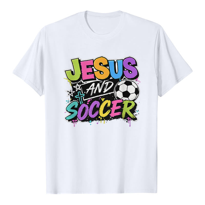 Christianartworkshop Jesus and Soccer Graffiti Style Premium T-Shirt - White - 2XL - image 0
