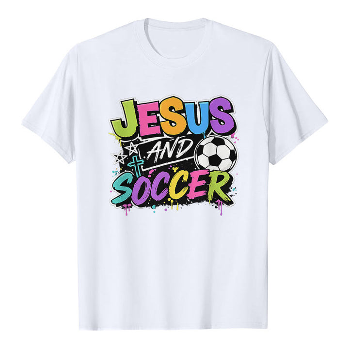 Christianartworkshop Jesus and Soccer Graffiti Style Premium T-Shirt - White - 2XL - image 0