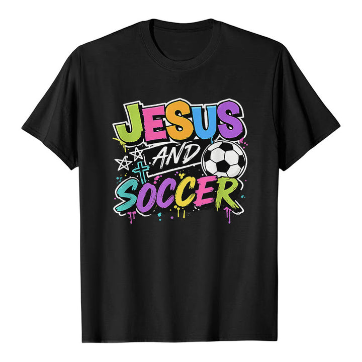 Christianartworkshop Jesus and Soccer Graffiti Style Premium T-Shirt - Black - 2XL - image 8
