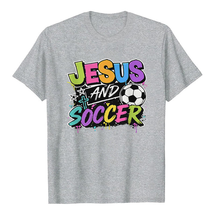 Christianartworkshop Jesus and Soccer Graffiti Style Premium T-Shirt - Grey - 2XL - image 7