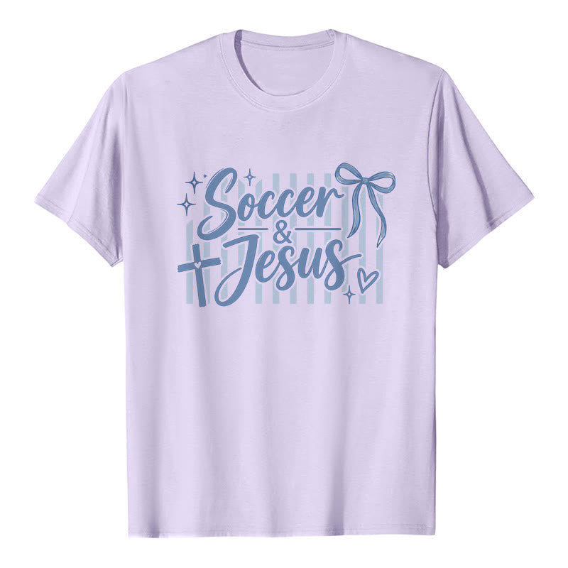 Christianartworkshop Soccer & Jesus Coquette Style Premium T-Shirt - Purple - 2XL - image 2
