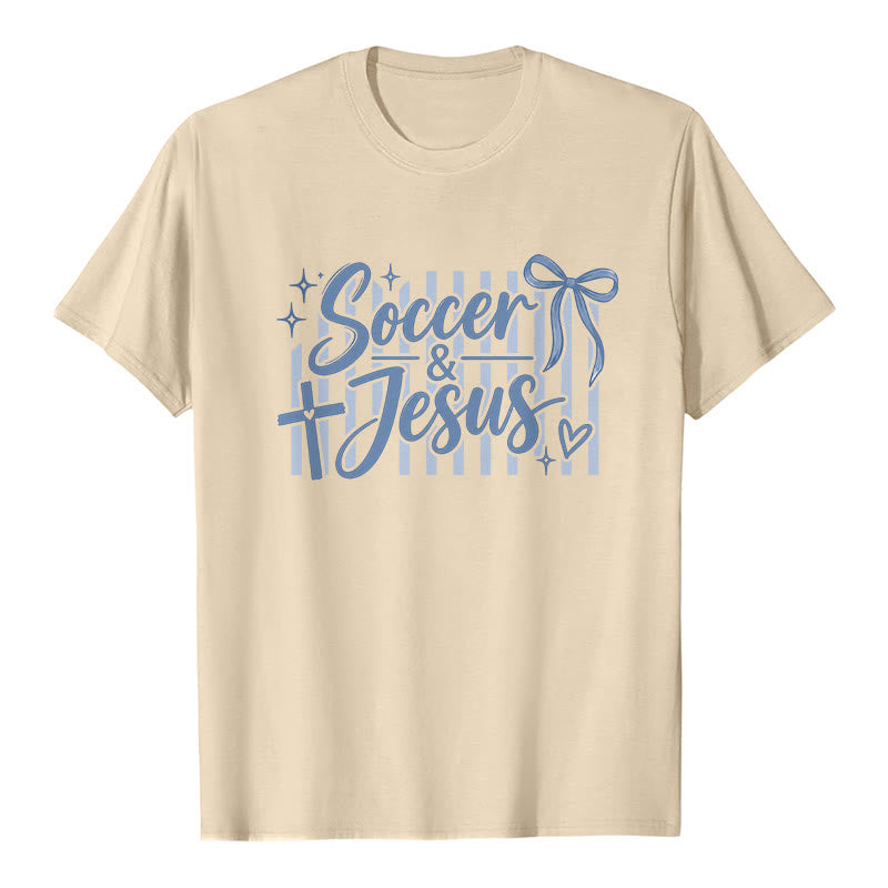 Christianartworkshop Soccer & Jesus Coquette Style Premium T-Shirt - Beige - 2XL - image 6