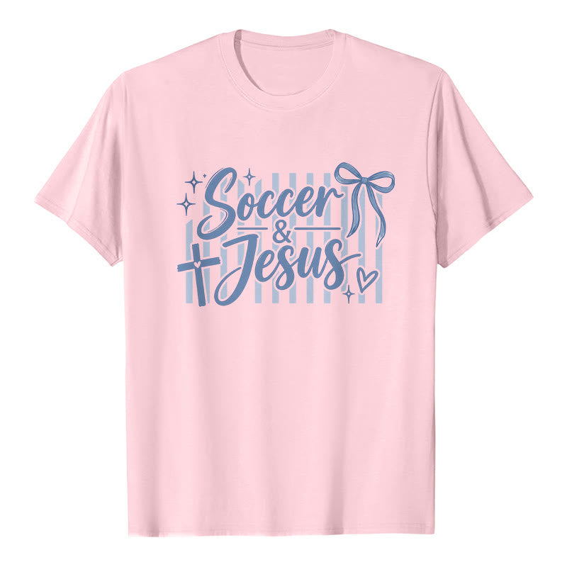 Christianartworkshop Soccer & Jesus Coquette Style Premium T-Shirt - Pink - 2XL - image 1