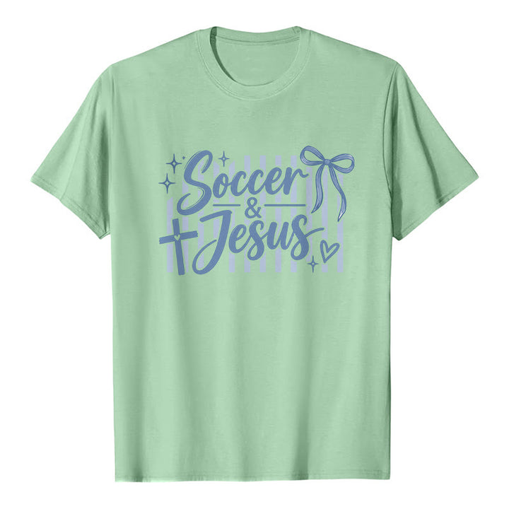 Christianartworkshop Soccer & Jesus Coquette Style Premium T-Shirt - Light Green - 2XL - image 3
