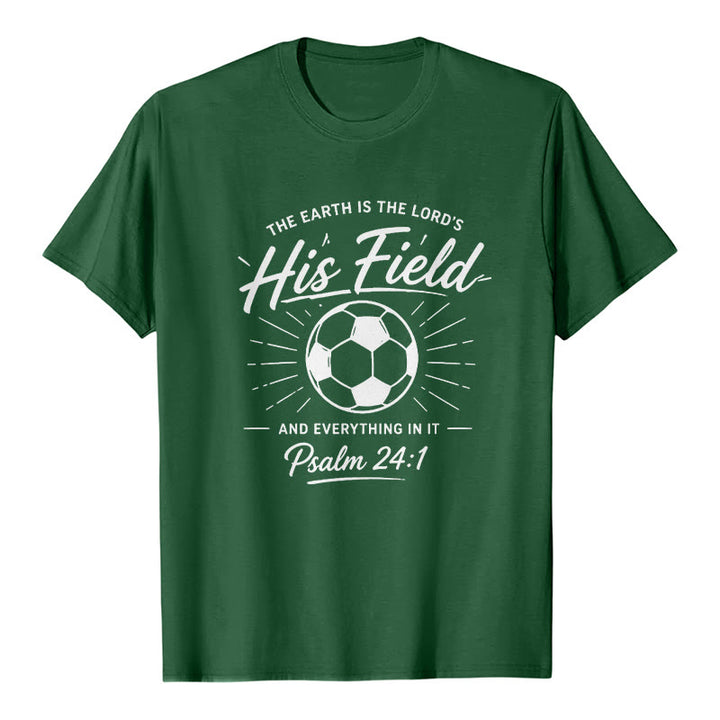 Christianartworkshop Psalm 24:1 His Field Soccer Faith Premium Short Sleeve T-Shirt - Dark Green - 2XL - image 5