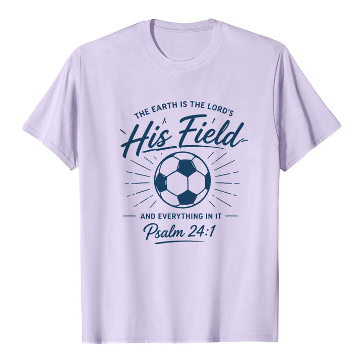 Christianartworkshop Psalm 24:1 His Field Soccer Faith Premium Short Sleeve T-Shirt - Purple - 2XL - image 3
