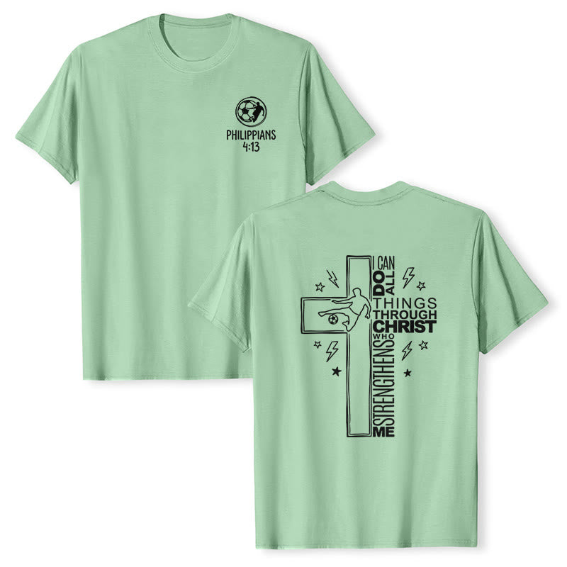 Christianartworkshop Philippians 4:13 Soccer Cross Premium Short Sleeve T-Shirt - Light Green - 2XL - image 15