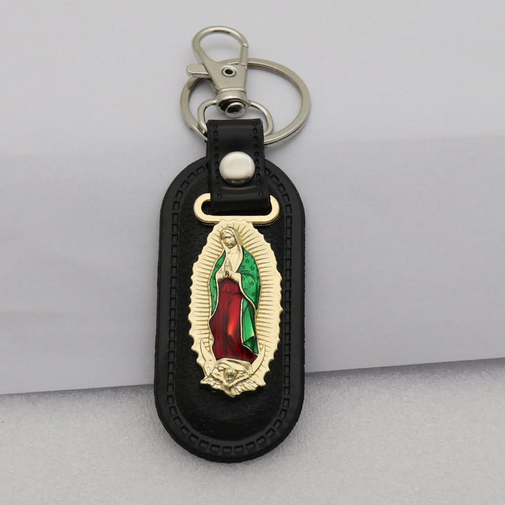 Christianartworkshop Our Lady of Guadalupe Devotional Keychain: Emblem of Marian Grace & Spiritual Protection - Green Robe & Our Lady - image 1