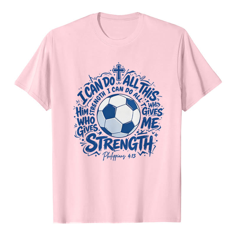 Christianartworkshop Through Him Who Strengthens Me Soccer & Faith Premium T-Shirt - Pink - 2XL - image 2