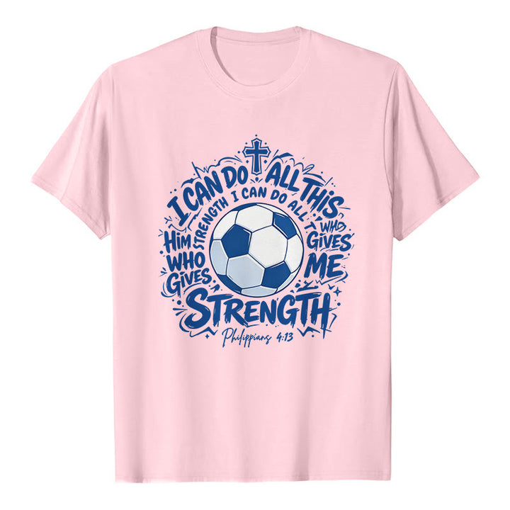 Christianartworkshop Through Him Who Strengthens Me Soccer & Faith Premium T-Shirt - Pink - 2XL - image 2