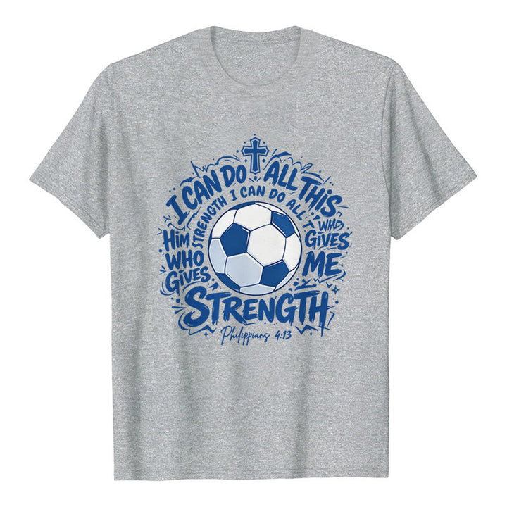 Christianartworkshop Through Him Who Strengthens Me Soccer & Faith Premium T-Shirt - Grey - 2XL - image 8