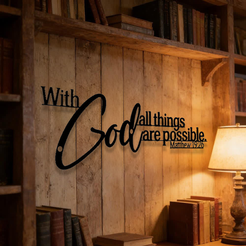 Christianartworkshop Mathew 19:26 Scripture With God All Things Are Possible Metal Wall Decor - image 0