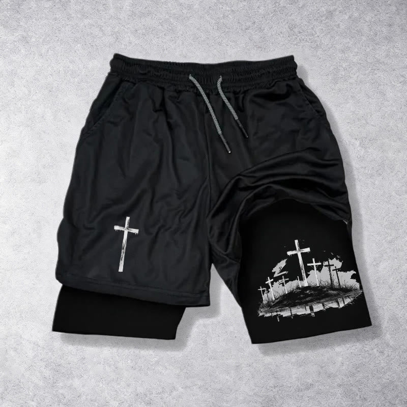 Christianartworkshop Calvary Cross Scene Performance Layered Shorts - Black - 3XL - image 9