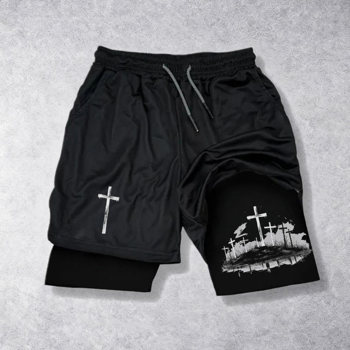 Christianartworkshop Calvary Cross Scene Performance Layered Shorts - Black - 3XL - image 9