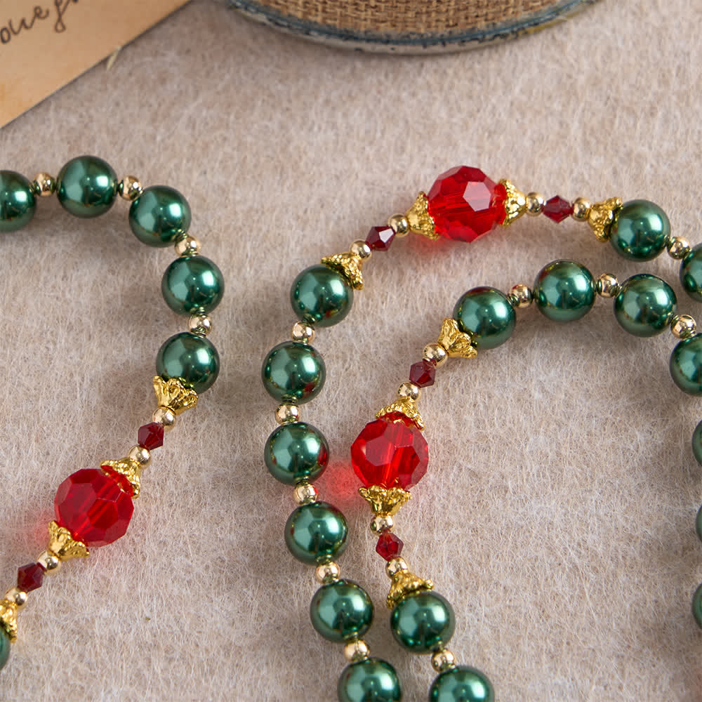 Christianartworkshop Vintage Dark Green St. Therese Medal Seven Sorrows Rosary with Ruby Red Accents - image 6