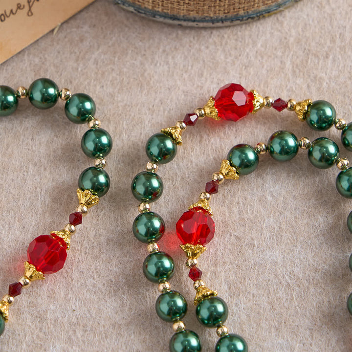 Christianartworkshop Vintage Dark Green St. Therese Medal Seven Sorrows Rosary with Ruby Red Accents - image 6