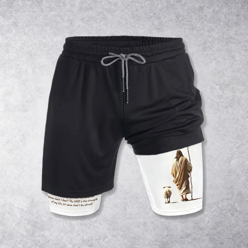 Christianartworkshop Jesus The Good Shepherd Psalm 27:1 Performance Layered Shorts - White - 3XL - image 0